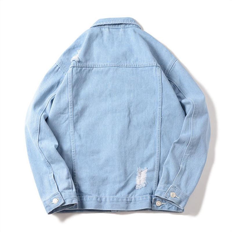 New Fashion Hole Denim Jakets Muži Tenké Bavlna Jean Svrchní oblečení Pánské Causal Streetwear Kabát Tun Down Collar Retro Denim Jackets Muž