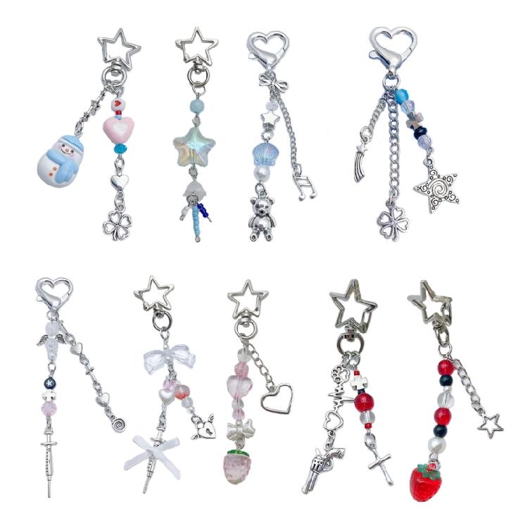 Sweet Star Heart Bead Charm Pendant Chain Phone Straps Pocket Keychain Strap