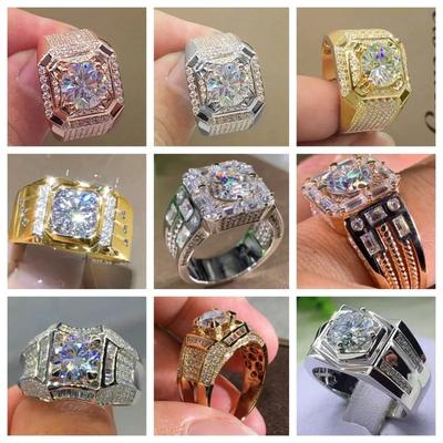 Men's Ring Light Luxury Style Domineering Diamond Slightly Full Diamond Square Creative Fashion Classic Trend Party Luxury