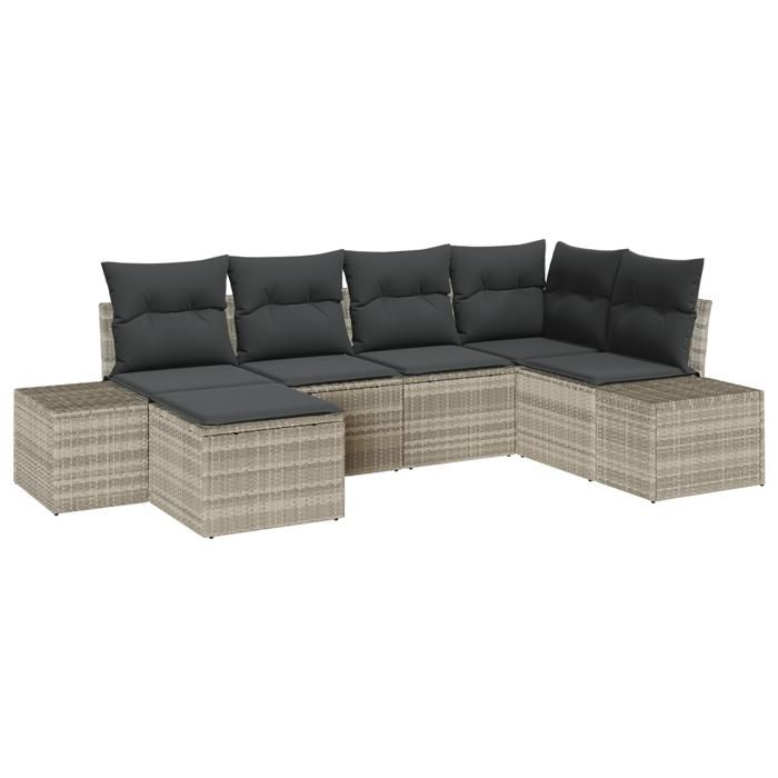 VidaXL Ensemble de canapé de jardin 6 pièces avec coussins Gris clair Poly Rattan 3355801