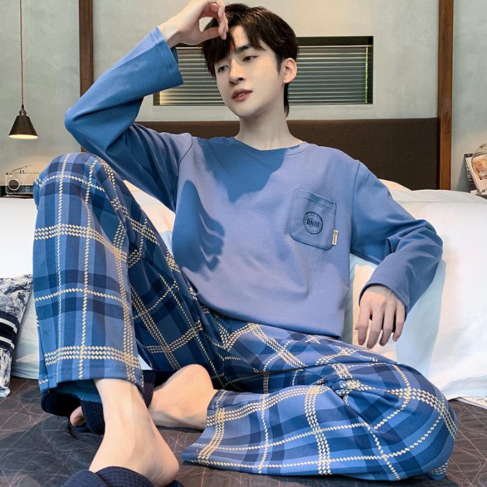 Men's Spring/Autumn Long Sleeve Cotton-Look Pajama Set - Youth Style, Casual Homewear, Plus Size.