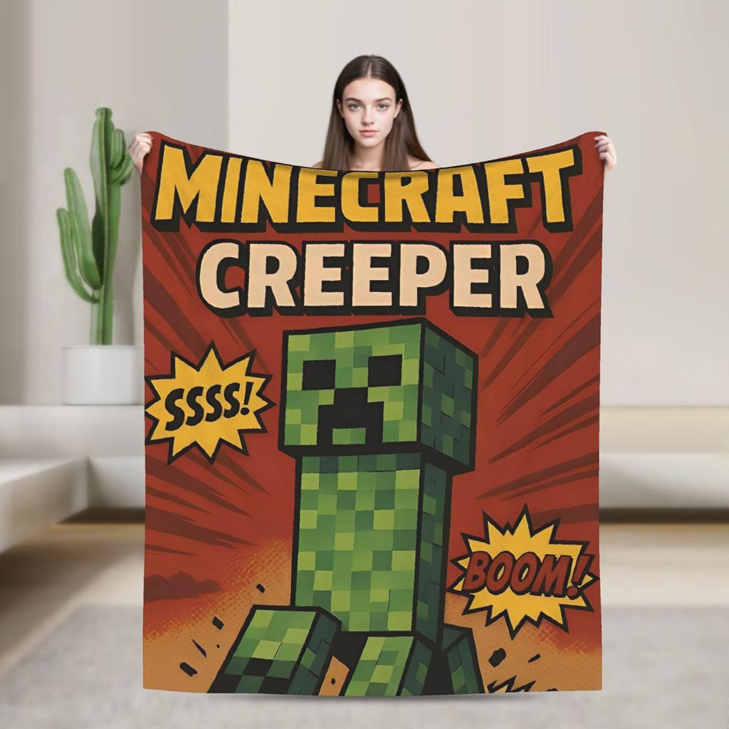 Super Soft Plush Bedding Throws Cartoon Mines Pixels Game  Blankets  For Couch Bed Camping Flannel Bedspread Bed Cover