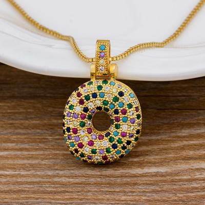 Nidin Fashion Luxury 26 Letters Copper Zircon Pendant Necklace for Women Rainbow Initials Name Necklace Wedding Party Jewelry