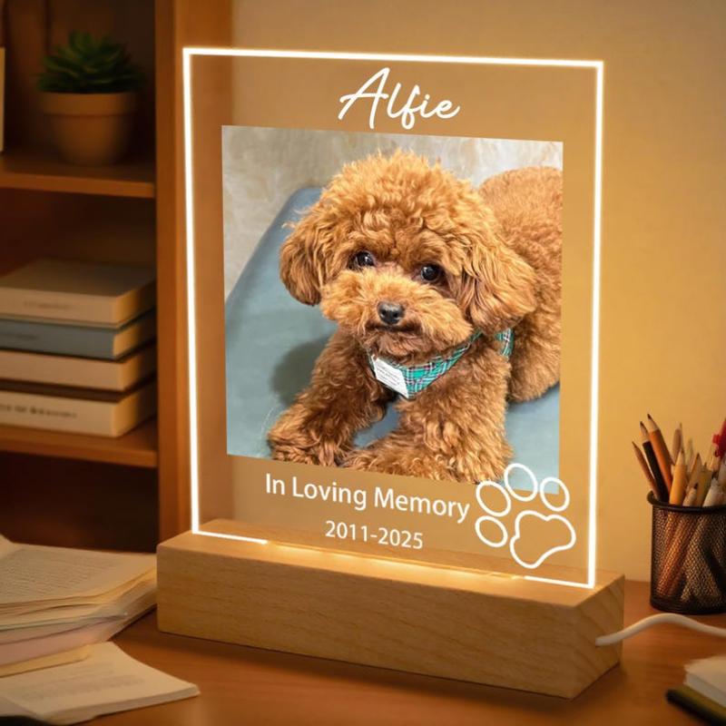 Personalized Pet Photo Acrylic Ornament Wooden Base Custom Pet Silhouette Decor Sign Home Desk Entrance Cute Pet Keepsake Gift