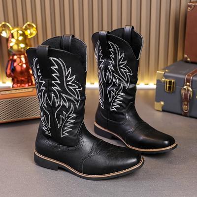 Britischer Stil Herren Stiefeletten mit niedrigem Absatz Mode Besticktes Design High Top Lederstiefel Bequeme Denim Stiefel Outdoor Schuhe