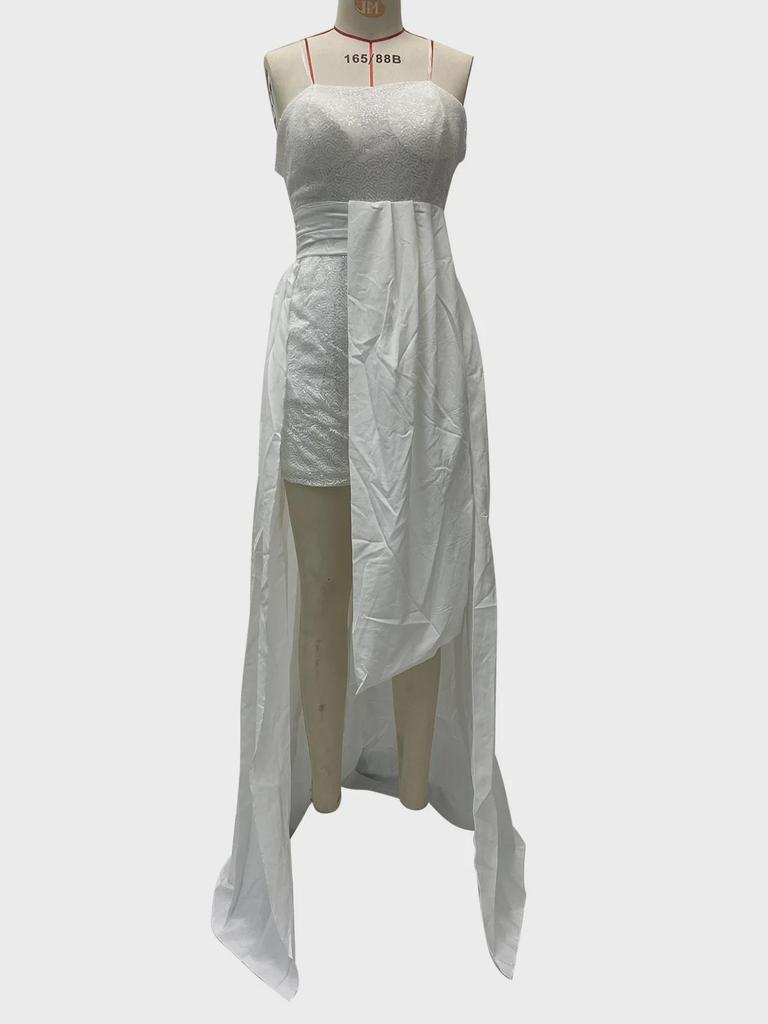 2025 Spring Women's Slim White V-neck Lace Tube Mini Dress