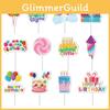 Happy Cake Birthday Toppers With Paper Flags For Party Decoration Set Of 12