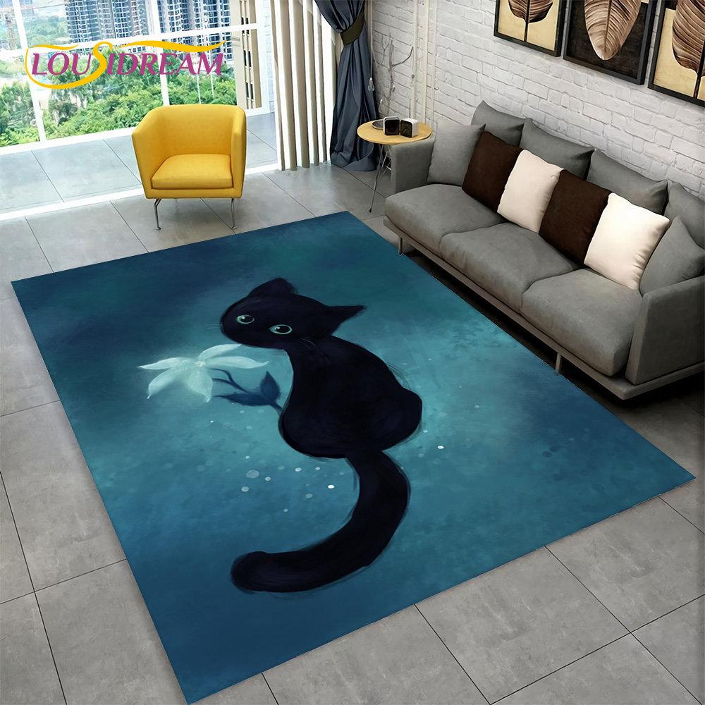 Cartoon Cute Cat Area Rug Large,Carpet Rug for Living Room Bedroom Sofa Doormat Kitchen Decoration,Child Non-slip Floor Mat