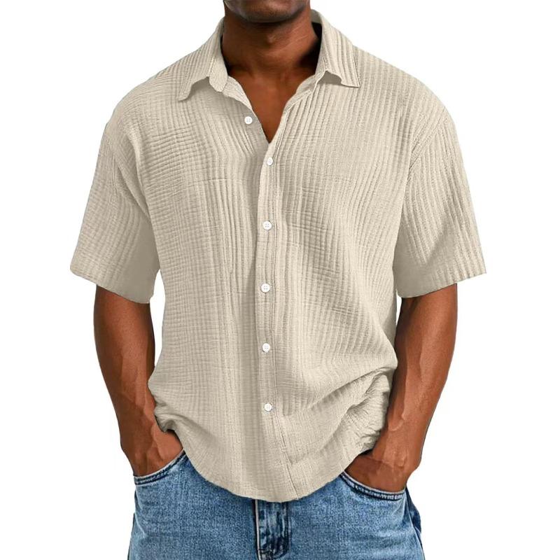 Herren Einfarbig Waffel Kurzarmhemd Locker Lässig Sommer Knopfleiste Oberteil 5XL khaki