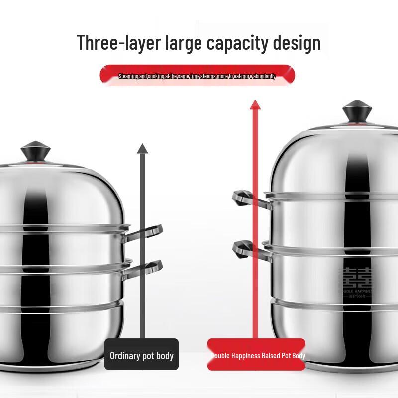 Doppeltes Glück 304 Edelstahl 3-stufiger Dämpftopf