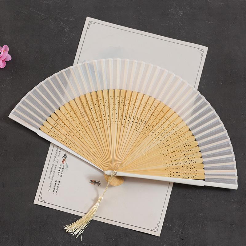 Chinese Style Folding Folding Fan Change Color With Tassel Dance Fan Silk Cloth Bamboo Summer