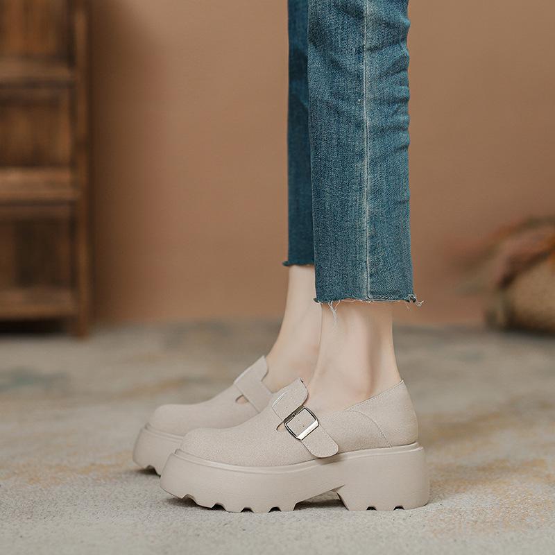Inner height increase women's spring new retro Maillard soft-soled Boken single shoes all-inclusive platform toast shoes