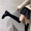Cowhide Thick-soled Small Medium-length Boots Elastic Knight Boots Women's Autumn and Winter Leather High Boots