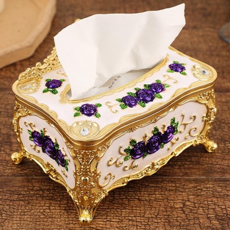 Embossed Rose Tissue Boxes Storage Napkin Holder Paper Case Organizer Ornament Craft Desktop Tissue Plastic Kitchen Tissue Box