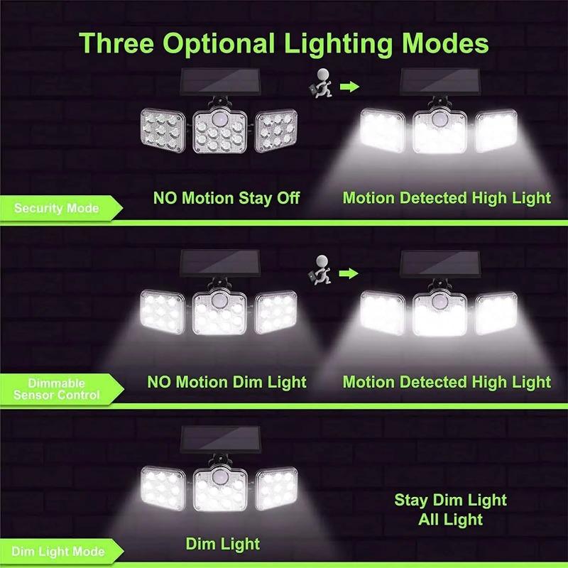3‑Head Solar Outdoor Wall Light, Motion Sensor Security Light, 270° Wide‑Angle Illumination Waterproof Lamp for Garden, Garage, Yard
