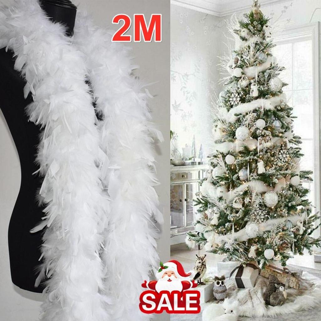 2m Feather Boa Christmas Tree Decoration White Feather Boa Ribbon Feathers Dress Garland Decorative Feathers Wedding Shawl C2W6