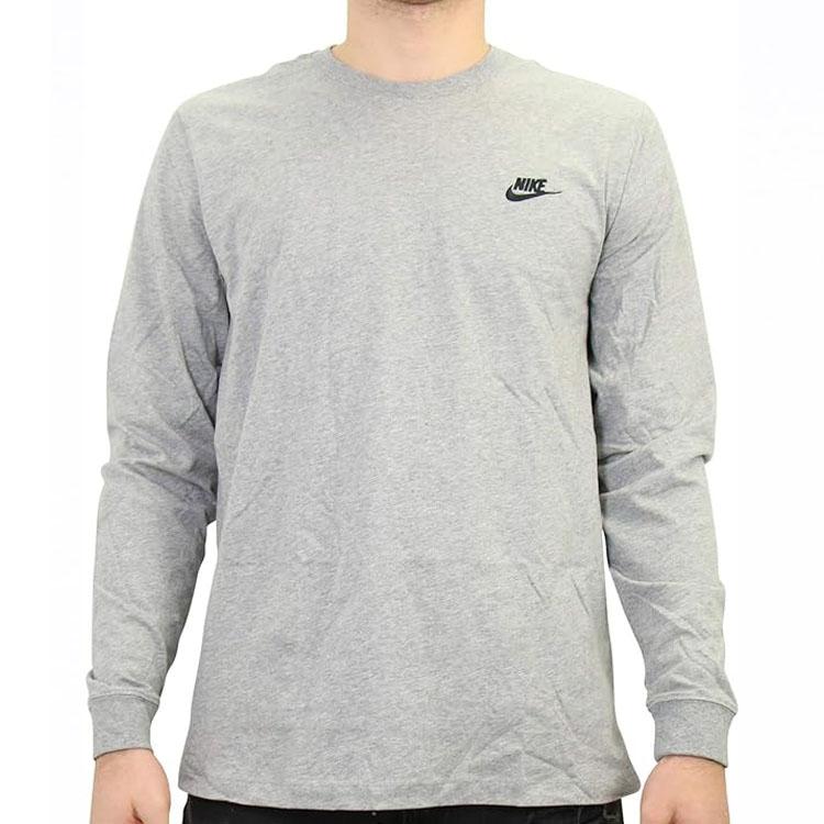 Nike Solid Color Brand Logo Round Neck Long Sleeve T-Shirt Men tops Light-Gray AR5193-063
