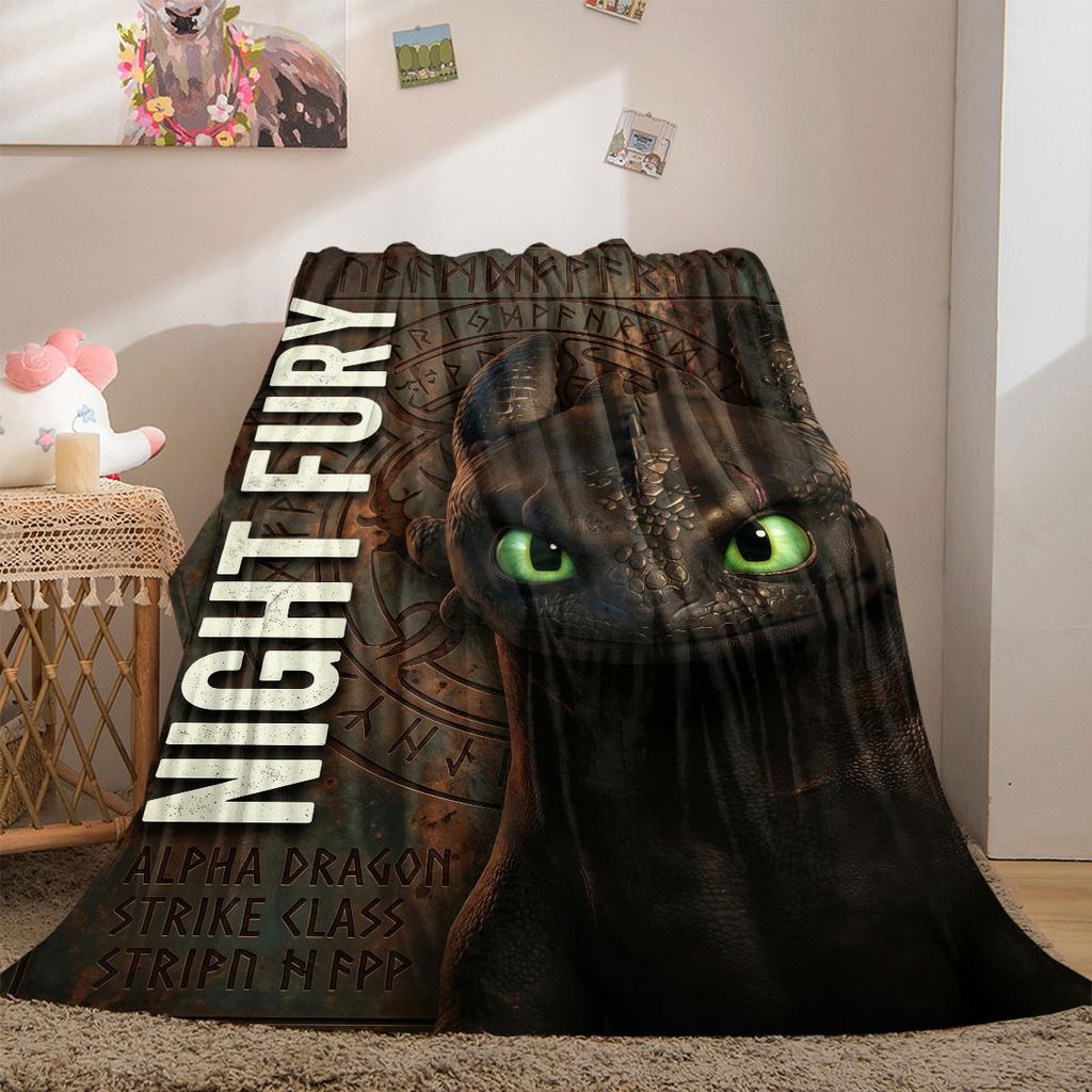 How To Train Your Dragon Vivid 2D Print Flannel Blanket, Cartoon Figures for Couch, Warm Home Decor Travel Picnic Rug_LIAN