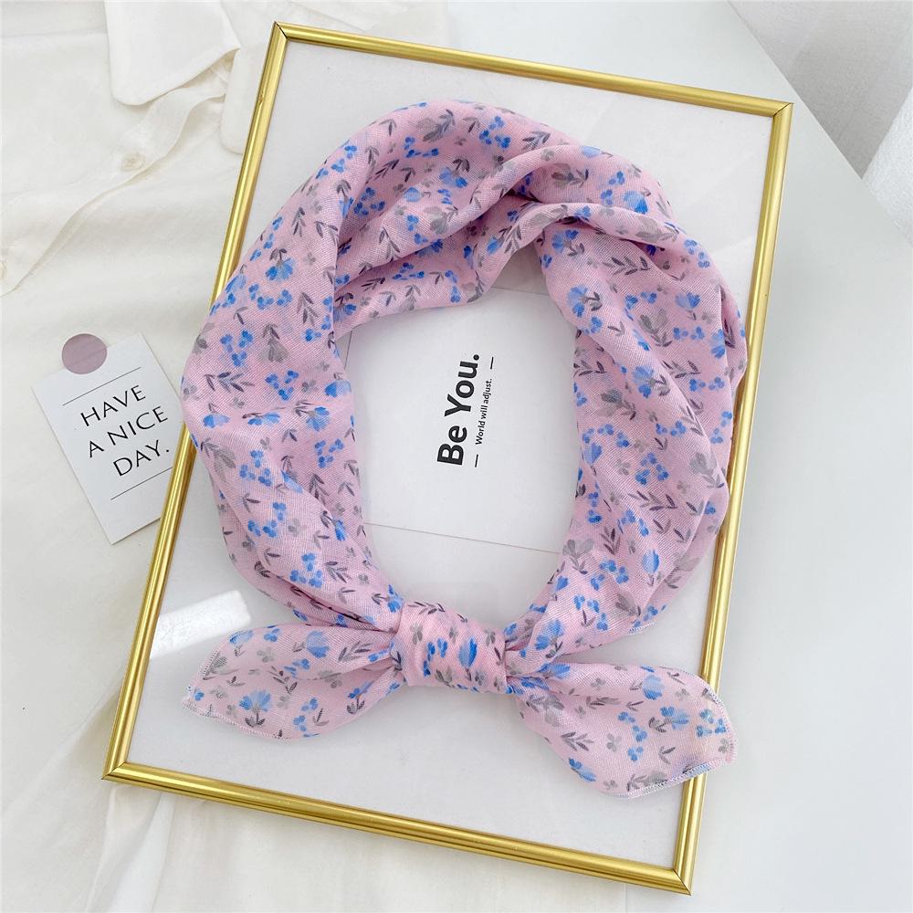 Floral Cotton Linen Silk Scarf: Women's Square Headband for Spring, Summer, Autumn - Korean Fresh Style