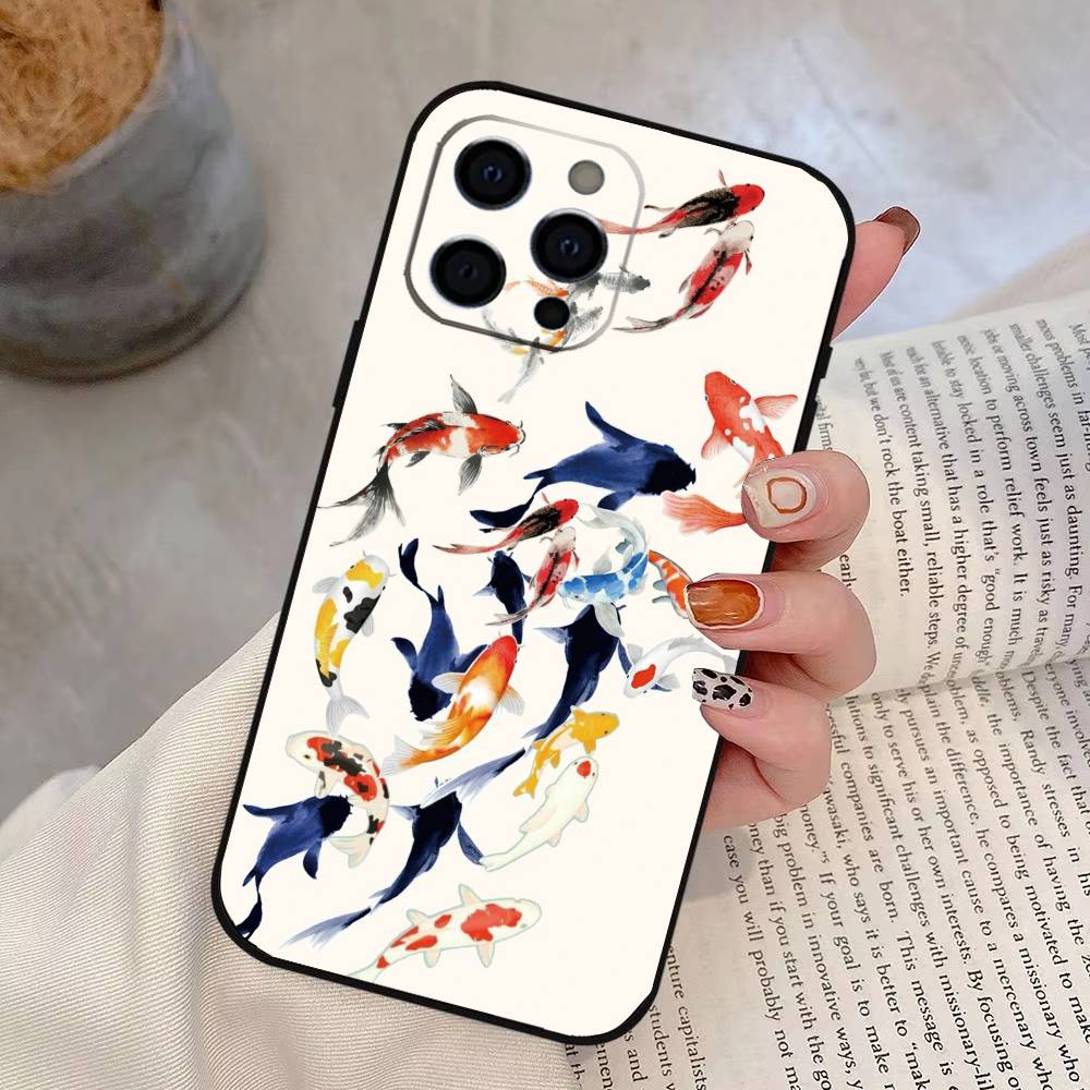 

Painting Koi Carp Art Phone Case Silicone Soft For IPhone 17 16 15 14 13 12 11 X XR Plus Pro Max Plus iPhone13Pro