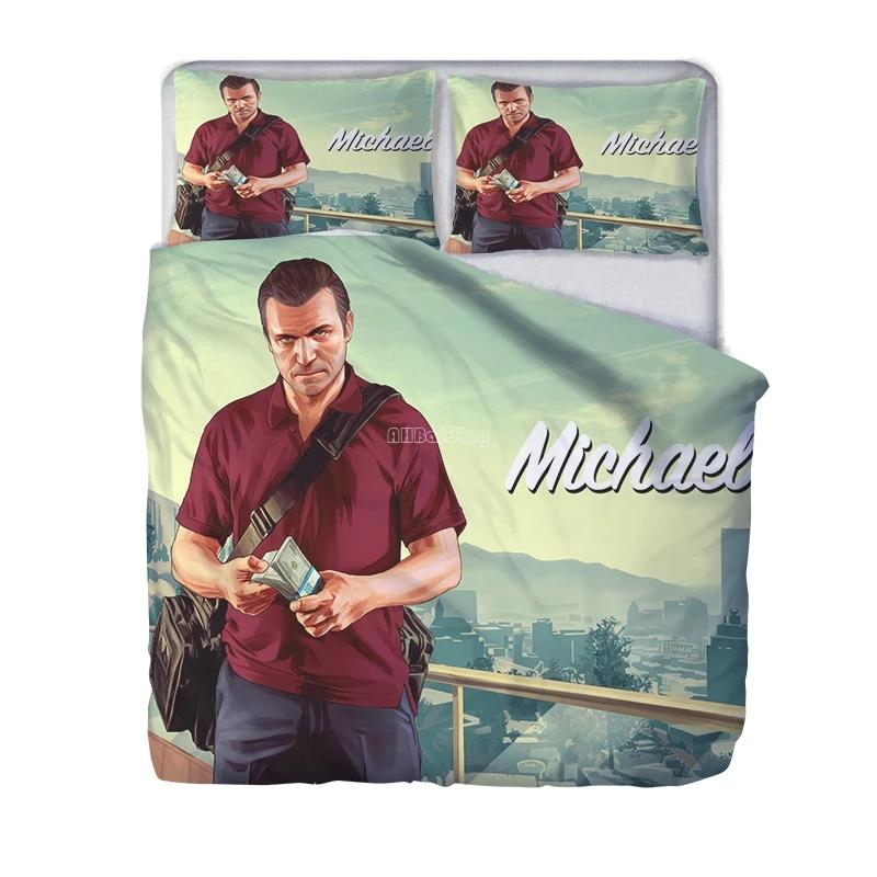Heißes Spiel GTA V Bettwäscheset Grand Theft Auto 5 Muster Bettbezug Kissenbezug Twin Full Queen King Cartoon Bettwäsche Bettwäsche