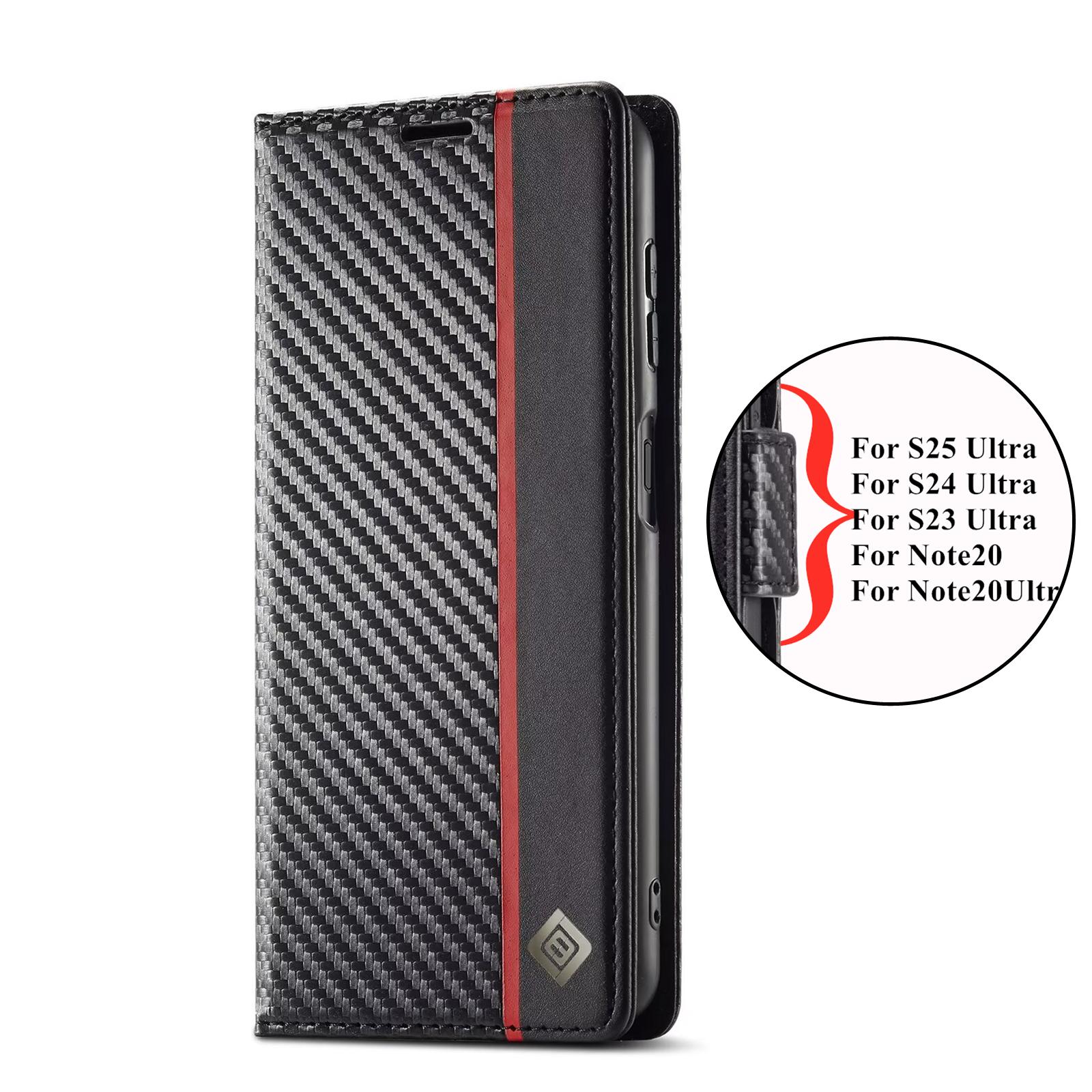 

Кожаный чехол из углеволокна для Samsung Galaxy S25 S24 S23 Ultra S22 S21 S20 FE S10 S9 Plus Note 20 + Бизнес-кошелек-обложка для карт Galaxy S21 Ultra