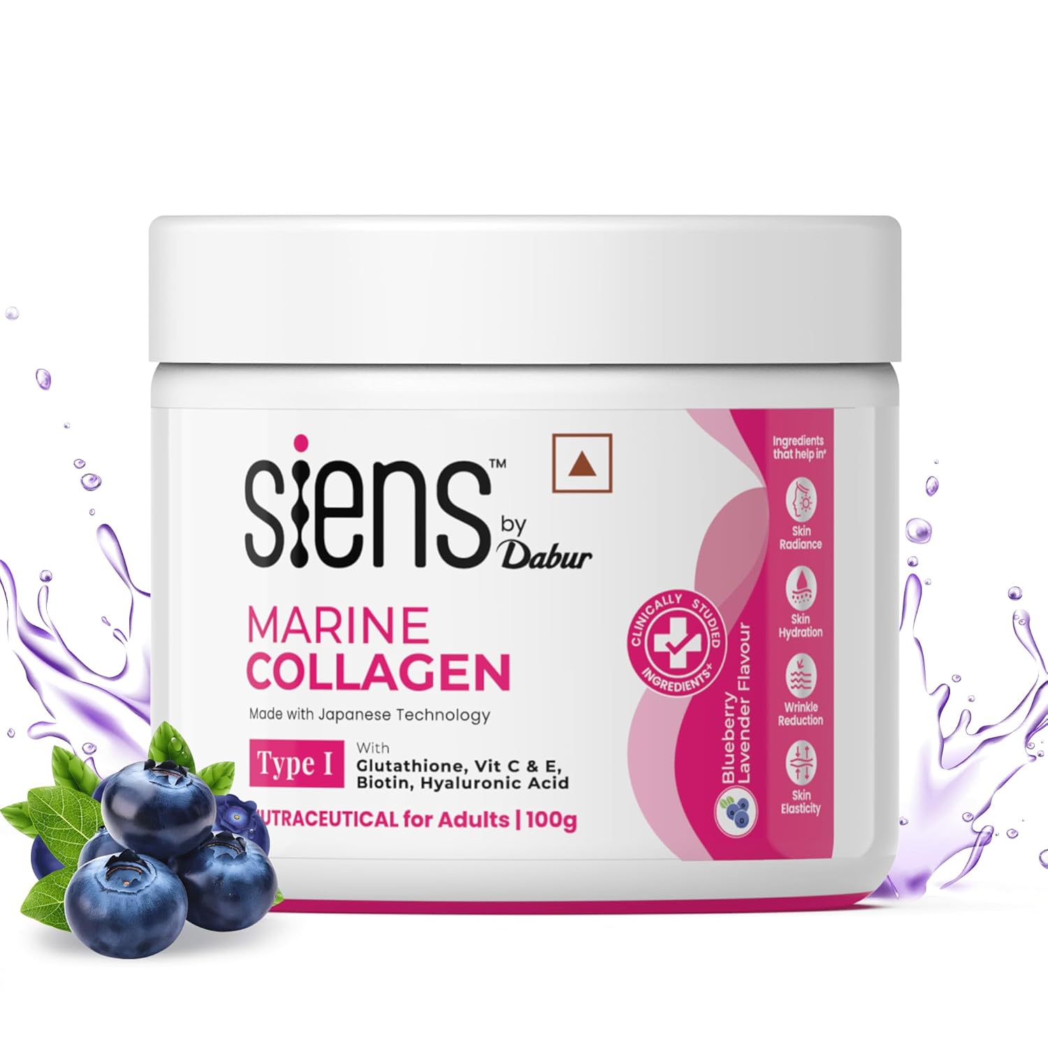 

Siens By Dabur Hydrolyzed Marine Collagen Powder 100g For Women | Skin Radiance, Hydration & Elasticity | Blueberry Lavender Flavor