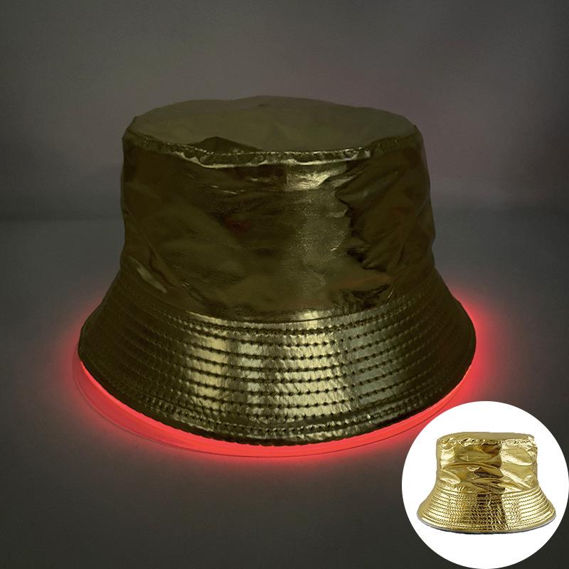 Unisex LED Világítós Hímzett Bucket Kalap Logóval és Egyszínű Lapos Tetővel