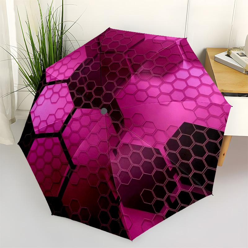 

1pc Pink Hexagonal Pattern Design Umbrella with Plastic Handle,Suitable for All Seasons Home Travel Outdoor UmbrellaM1421