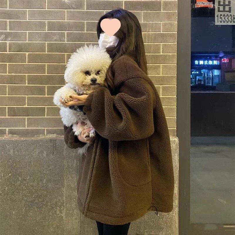 Korean Style Lambswool Fleece Coat, Versatile Plus Size Top for 200 Jin, Thickened Internet Celebrity Fashion