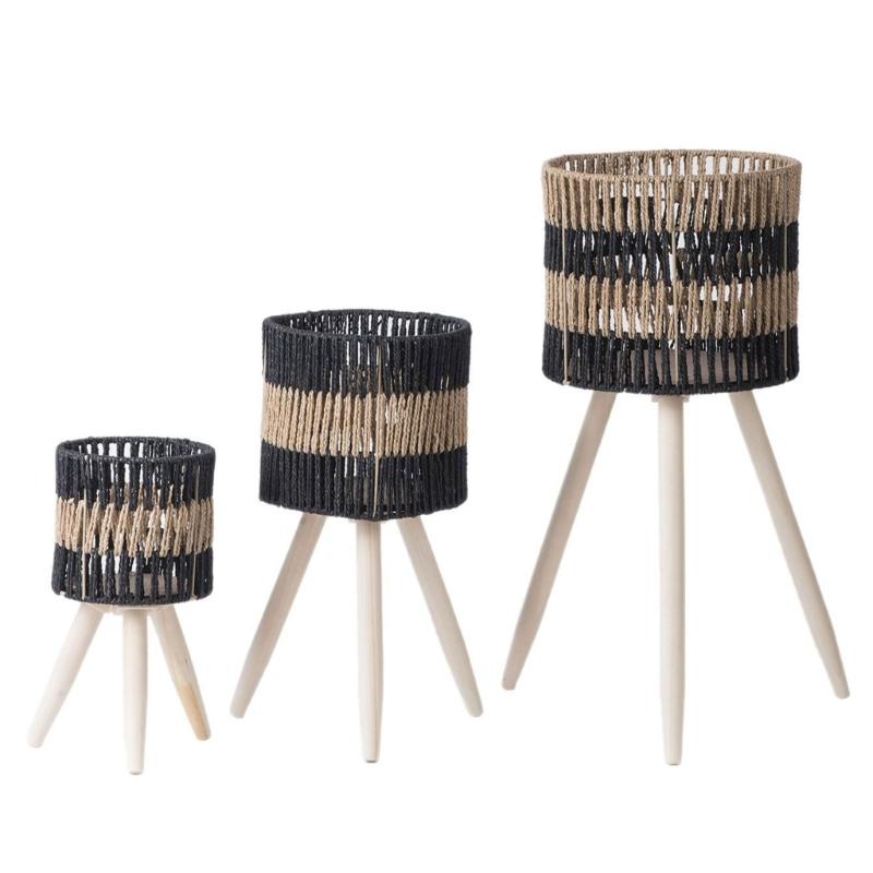 Woven Flower Planter Holder Handwoven Basket Paper Rope and Iron Wire for Home and Office Decors