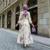 European and American Cross-border New Women's Elegant Flower Printing Elastic Waist Splicing Ruffle Hem Dress