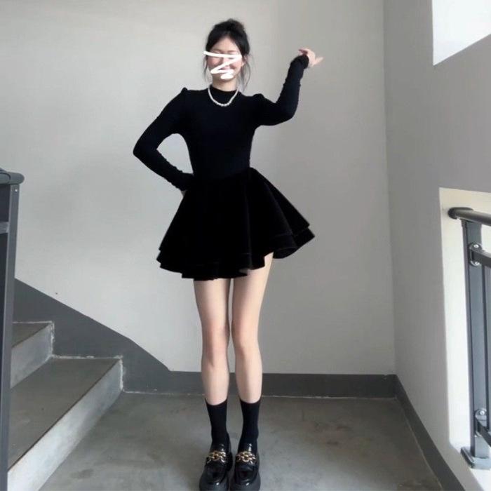 Elegant Black Princess Dress: Autumn & Winter Slimming High-Neck Base Layer Extra Large чёрный