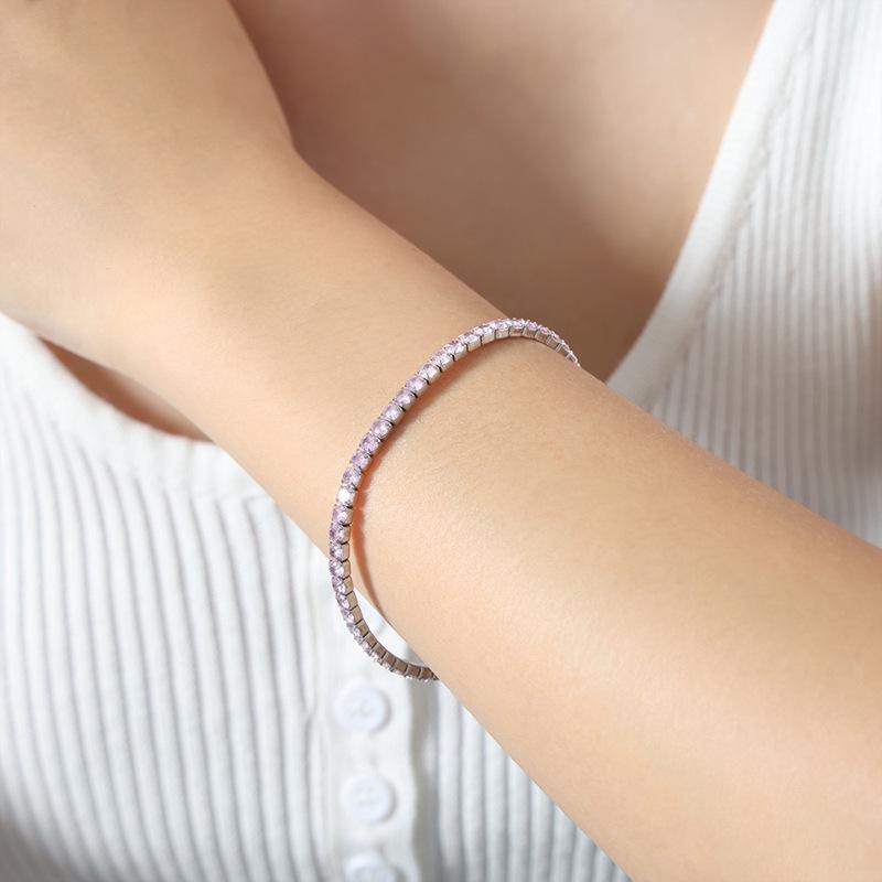Colorful Elastic Zircon Bracelet: 18K Gold-Plated Titanium Steel, Versatile & Elegant for Women
