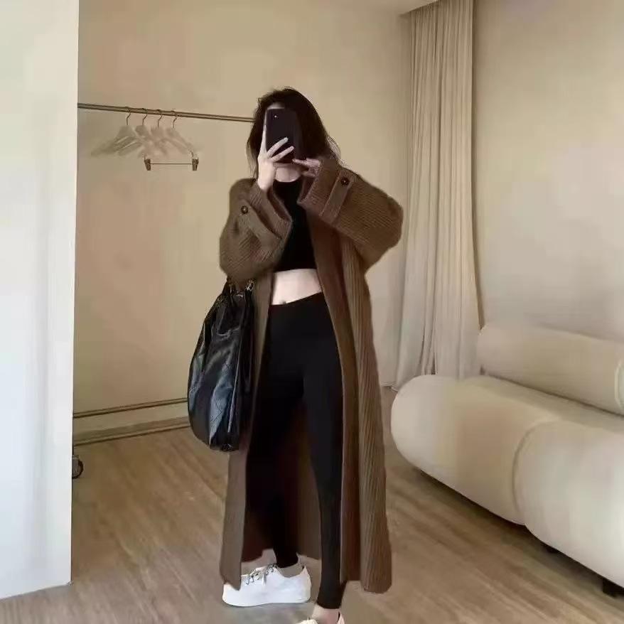 

Женский длинный вязаный кардиган Осень Зима Свободный Однотонный Трикотаж Женский Открытый Стиль Длинный Рукав Элегантный Свитер Кардиган One Size