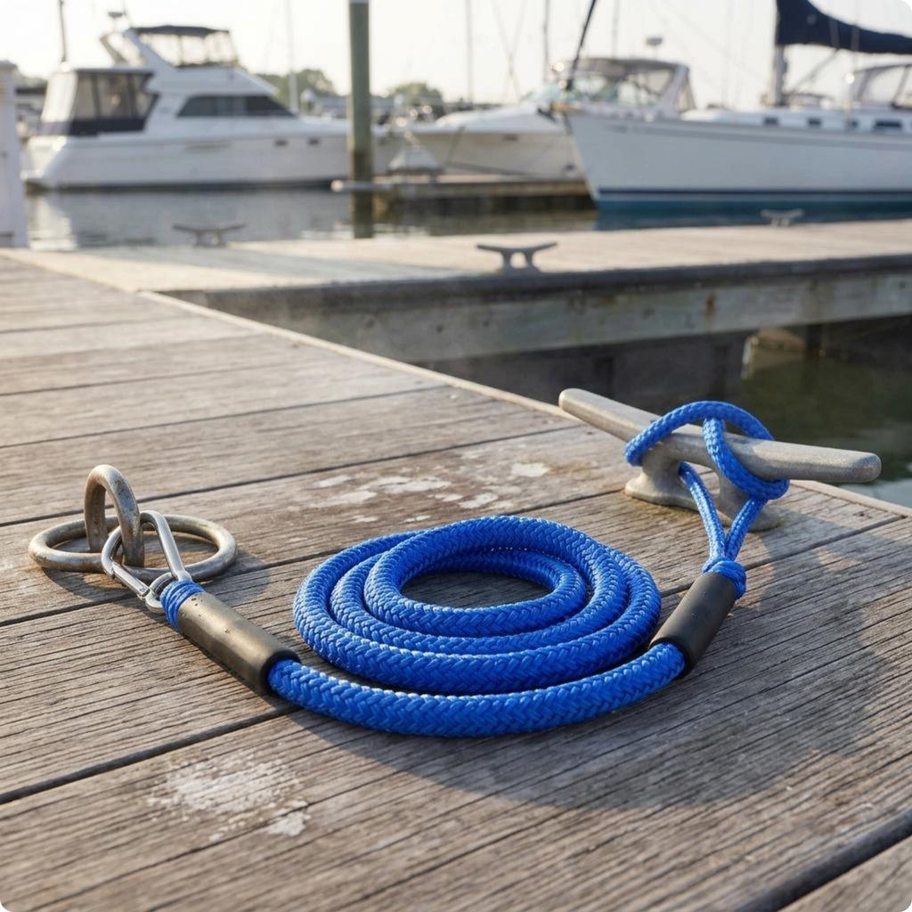 Bungee Dock Line Reinforced Sleeves Bungee Mooring Rope Stretch Dock Line Coiled Hook and Loop Rope Stretchy