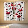 2pcs Rod Pocket Curtain with Red Roses Butterflies Black Vines Print, Stylish Window Drapes for Home Decor Living Room Bedroom