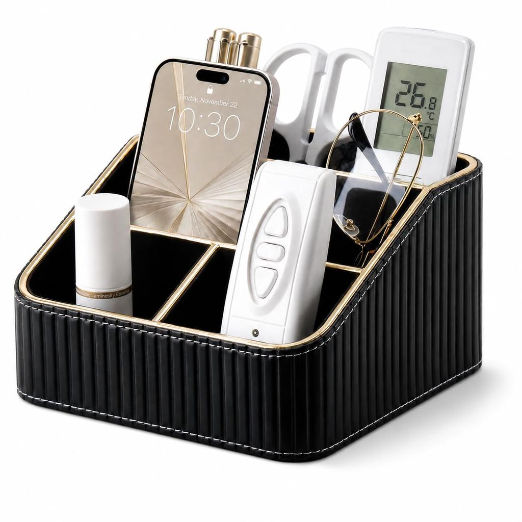 KINGFOM 4-Compartment PU Leather Desktop Organizer for Remotes and Pens Direct from Japan