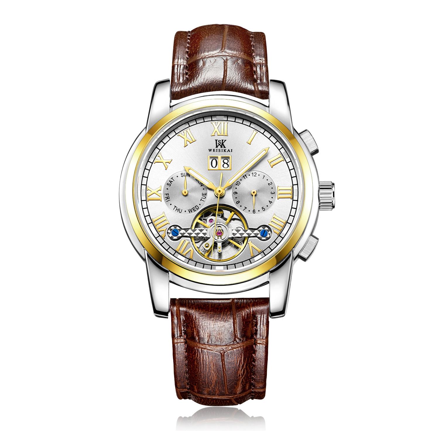 WEISIKAI 6009 Мужские часы Новые роскошные мужские часы высшего бренда с коробкой Кожаный — фото 5