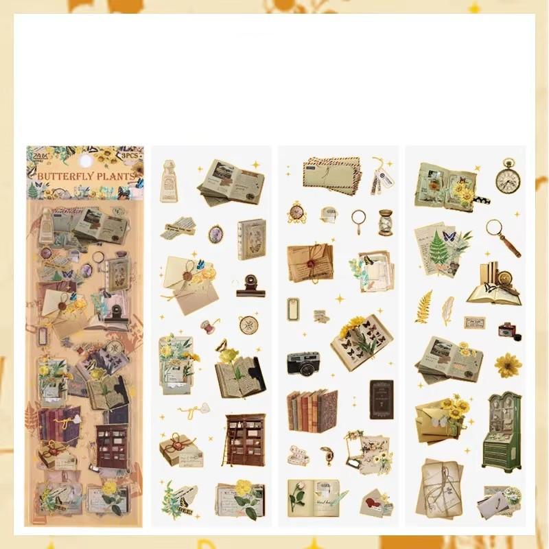 

3 шт./компл. Лазерные прозрачные водонепроницаемые ретро наклейки из ПЭТ для ручного счета, канцелярские принадлежности для студентов, наклейки для скрапбукинга