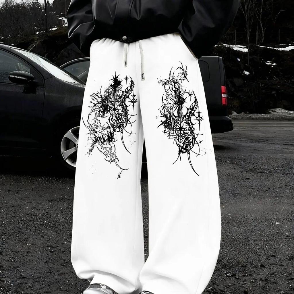 Y2K Sweatpants Gothic Printed Loose High Waist Wide Leg Pants Unisex Sports Pants Casual Long Pants Outdoor Streetwear Unisex Trousers
