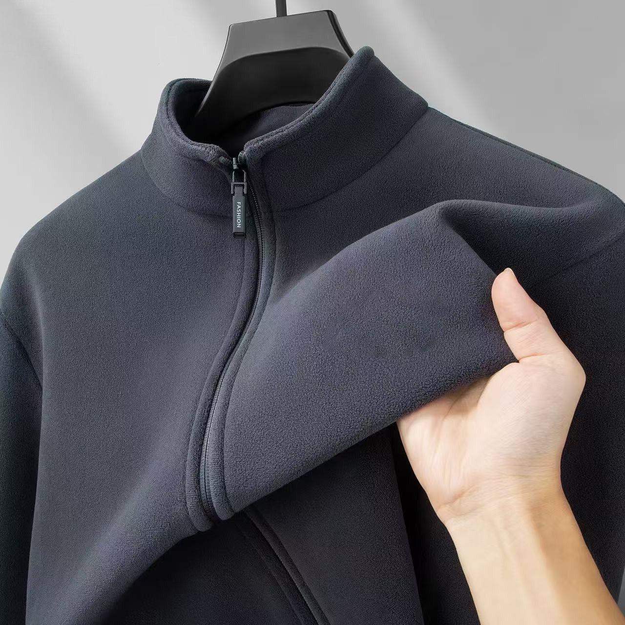 Мужской утолщенный флисовый кардиган на молнии с воротником-стойкой 5XL