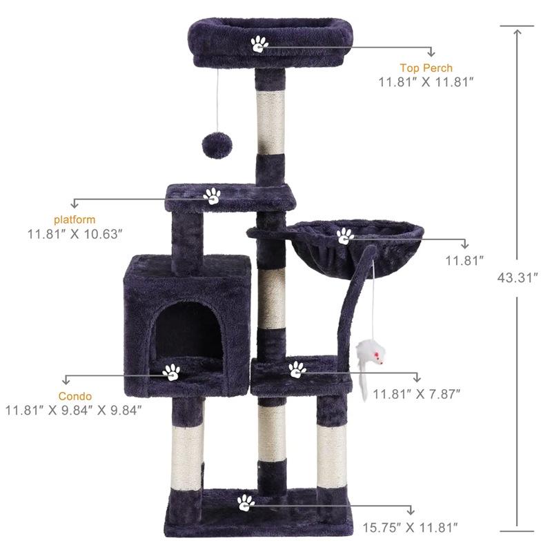 

Luxury Multi-Layer Plush Cat Tree and Scratching Post with Wooden Cat Tower Apartment 40x30x110 CM