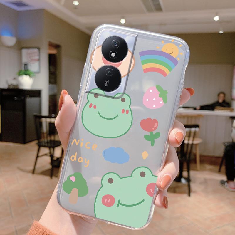 Phone Case For Honor X7b 4G 5G Case Silicone Flowers Cute Cat Bumper Coque For HonorX7B X 7B Cover Protective Soft Clear Shell
