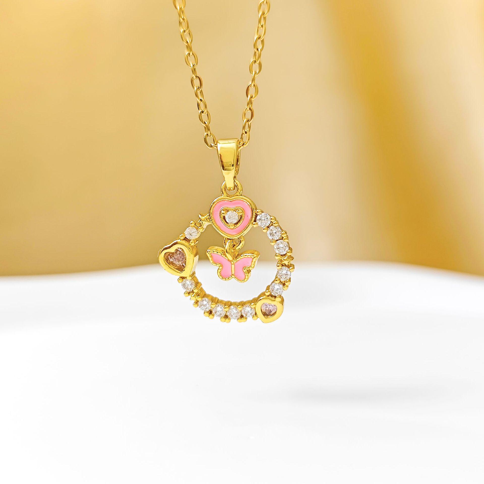 Gentle Pink Butterfly Heart Necklace - Macaron Cream, Luxurious Fairy Design Pendant Jewelry