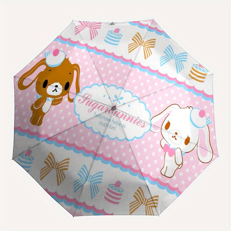 Sugarbunnies,Twins Automatic Folding Umbrella Simple 8 Rib Design, Bright Cartoon Pattern, Durable Iron Frame, Suitable For Travel, Outdoor,