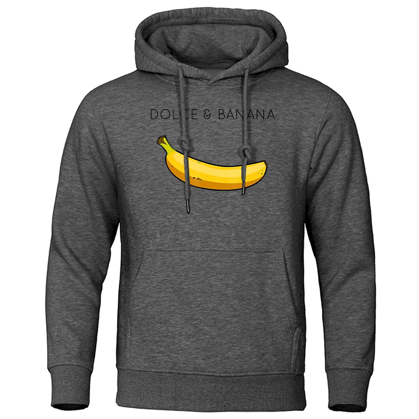 HerSight Dolce & Banana Leuke Bedrukte Heren Hoodie Losse Casual Kleding Mode Warme Fleece Hoodies Persoonlijkheid Street Hip Hop Sweatshirt L donkergrijze kleur