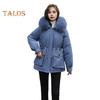 Winterjacke aus Baumwolle für Damen, pelzige Kapuze, verdickter Plüsch, lange Ärmel, elastische Taille, Taschen, Reißverschluss, Mantel, mittellang, winddicht, warm, Daunenmantel