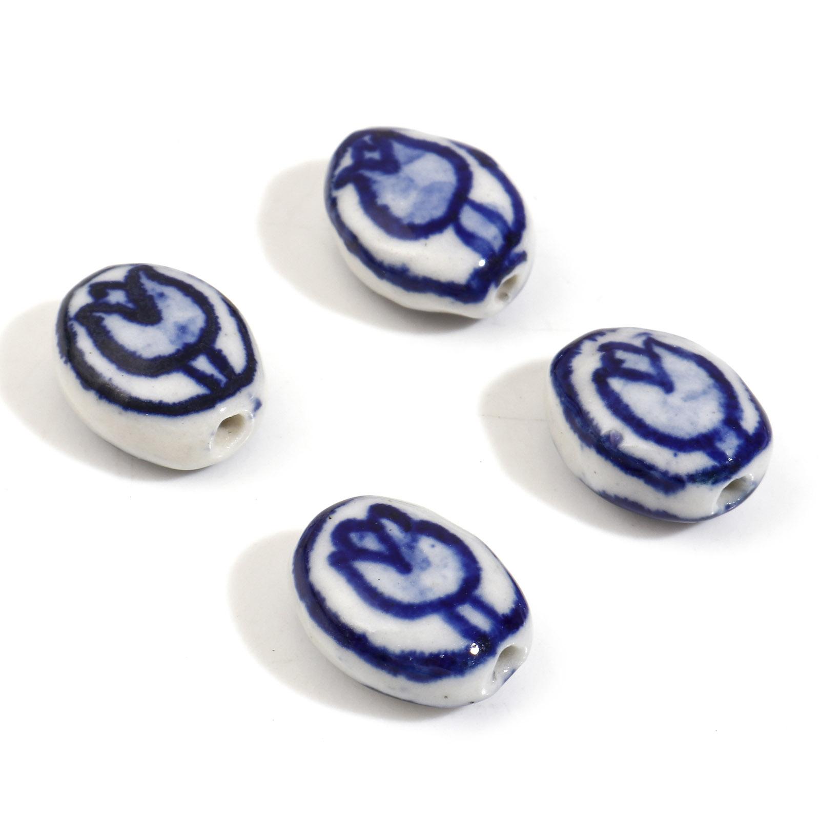 

5PCs Ceramic Tulip Flower Pattern Beads Oval Multicolor Spacer Beads DIY Making Bracelets Necklace For Women Jewelry Findings