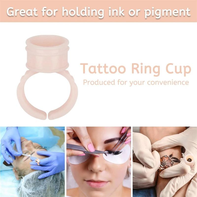 100Pcs Disposable Ring Tattoo Ink Cups Soft Silicone Pigment Container Portable Microblading Permanent Tattoo Pigments Accessory